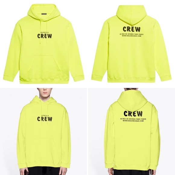 Balenciaga Oversized Crew Alphabet Printed Hoodie - Fluorescence Yellow - 2XL - Picture 3 of 9